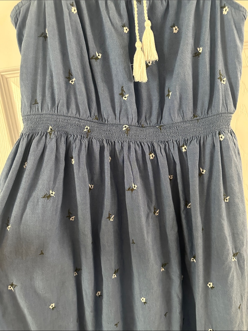 Old Navy Blue Floral Embroidered Maxi Dress Smocked Waist - Picture 3 of 10